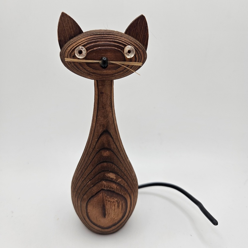 Vintage Otagiri‎ Japan Cryptomeria Wood MCM Wooden Cat Decor